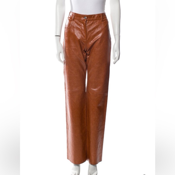 MSGM High Rise Brown Faux Leather Pants - Picture 1 of 3